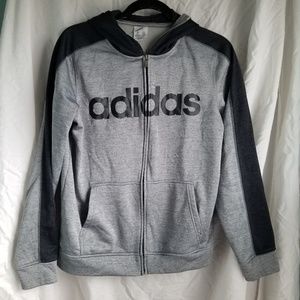 Addidas full zip hoodie, black/grey, boys size XL
